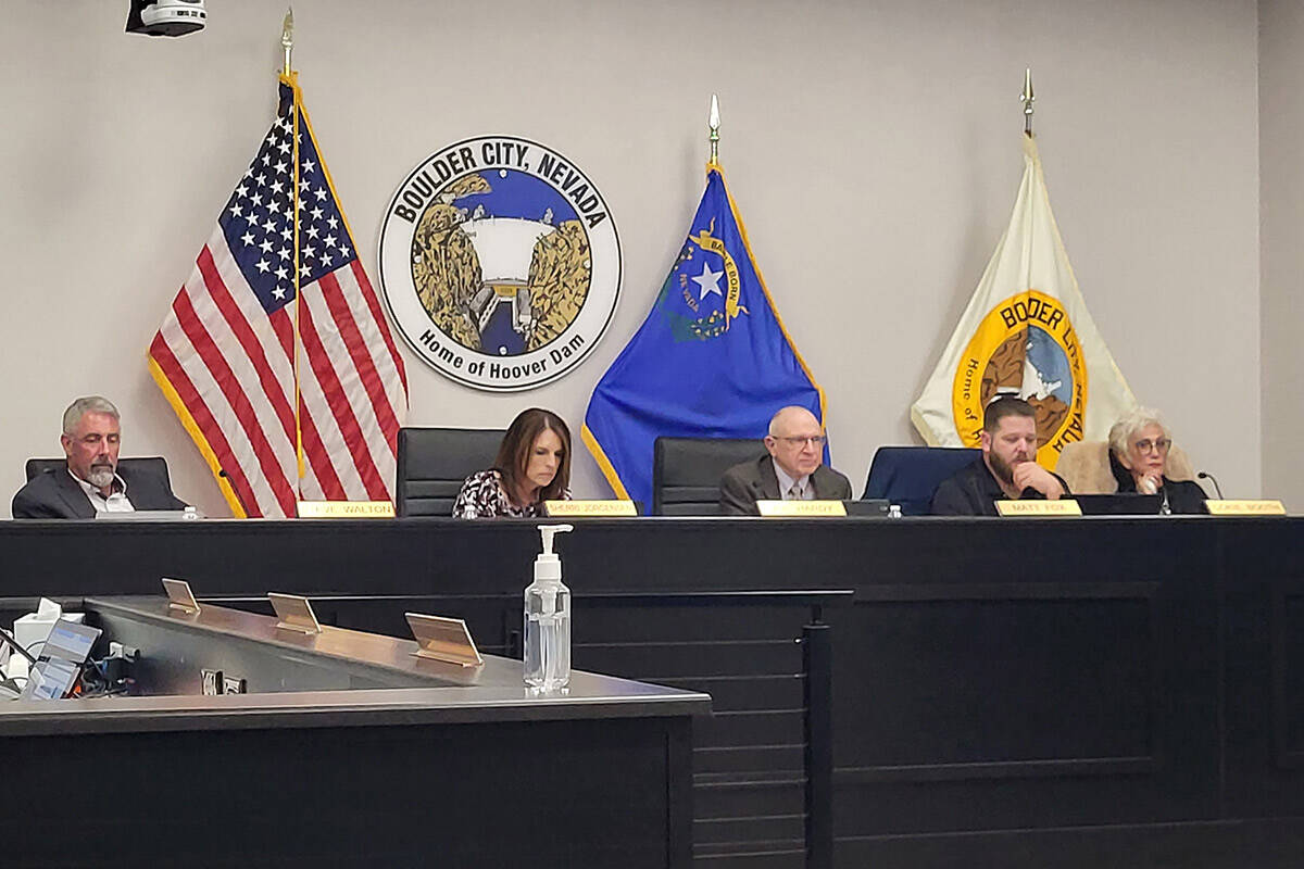 The Boulder City Council meets on March 14, 2023. (Mark Credico/Las Vegas Review-Journal)