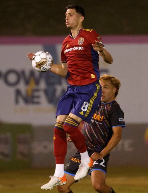 Real Salt Lake midfielder Damir Kreilach (8) controls the ball against Las Vegas Lights FC midf ...