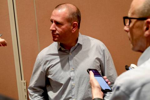 Oakland Athletics general manager David Forst speaks during a media availability during the Maj ...