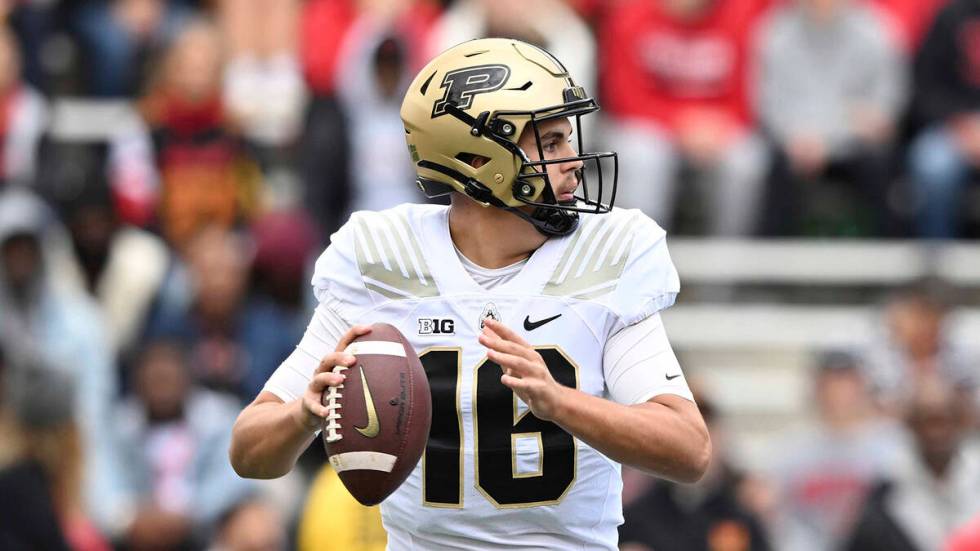 Purdue quarterback Aiden O'Connell throws against Maryland in the first half of an NCAA college ...