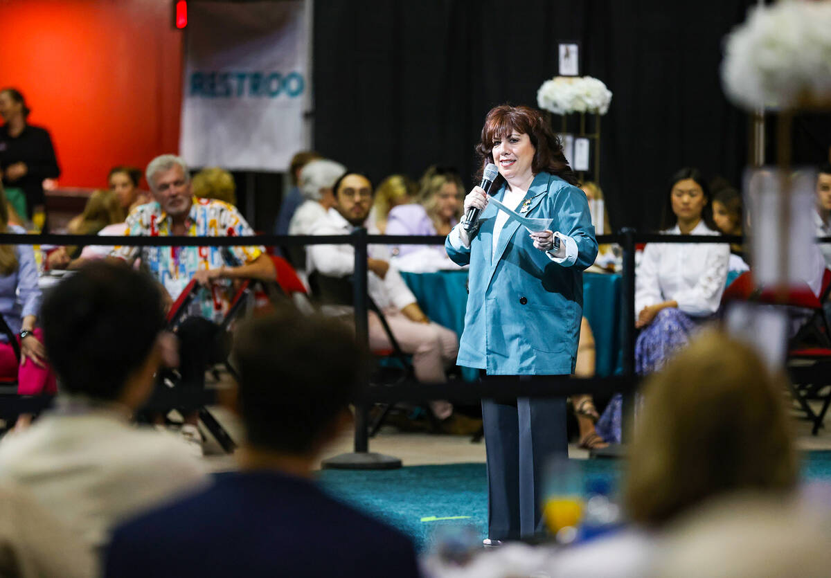 Animal Foundation CEO Hilarie Grey addresses the audience at the annual Best In Show dog show a ...