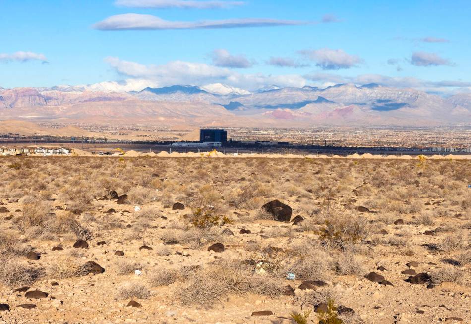 M Resort Spa Casino, center, is seen from vacant land where Station Casinos plans to build a re ...