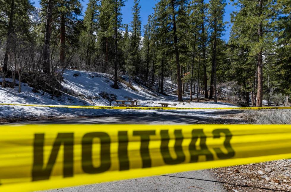 Some roads as this one in the Kyle Canyon picnic area are closed because of snow on Mount Charl ...