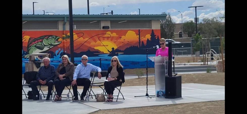 From right to left: Henderson Mayor Michelle Romero gives a speech next to Parks and Recreation ...