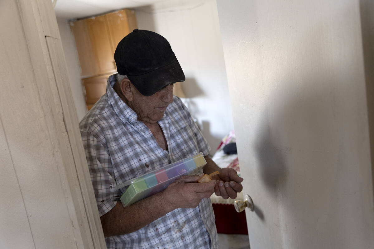 Oscar Anchondo takes his medicine on Wednesday, May 10, 2023, in Moapa Valley. Anchondo is term ...