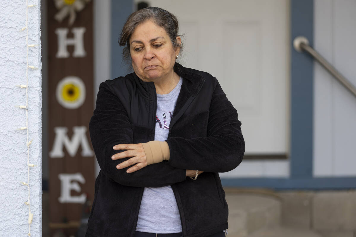 Alma Perez stands outside of her home in the Lytle Ranch neighborhood in Moapa, Nev., Friday, F ...