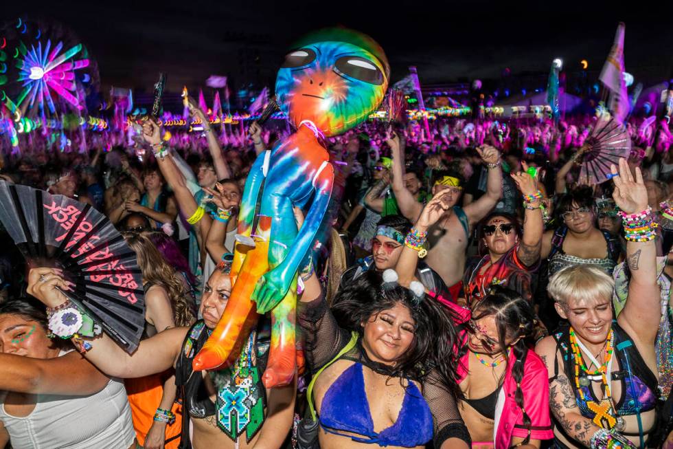 Attendees listen to music at the Electric Daisy Carnival in 2022 at Las Vegas Motor Speedway in ...