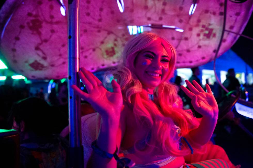 A Lady Buggy cruises through festival grounds during the second day of the Electric Daisy Carni ...