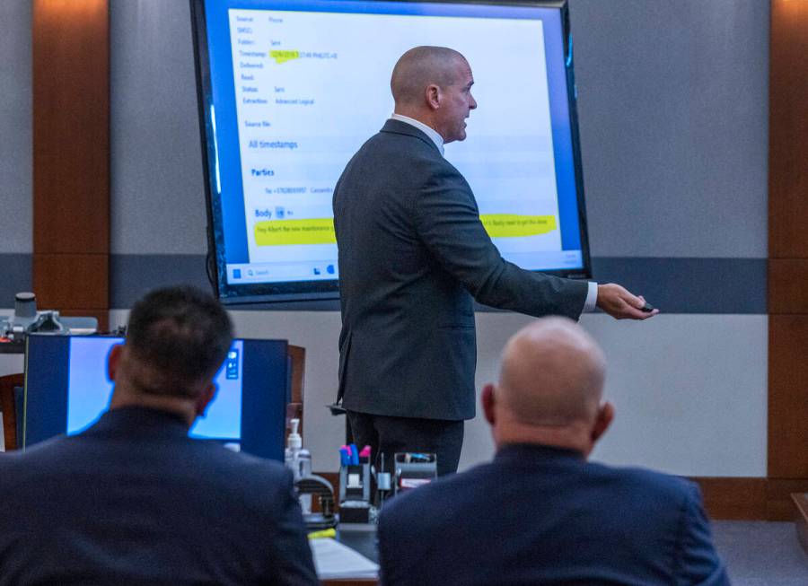 Chief Deputy District Attorney John Giordani, center, delivers his closing statement as former ...