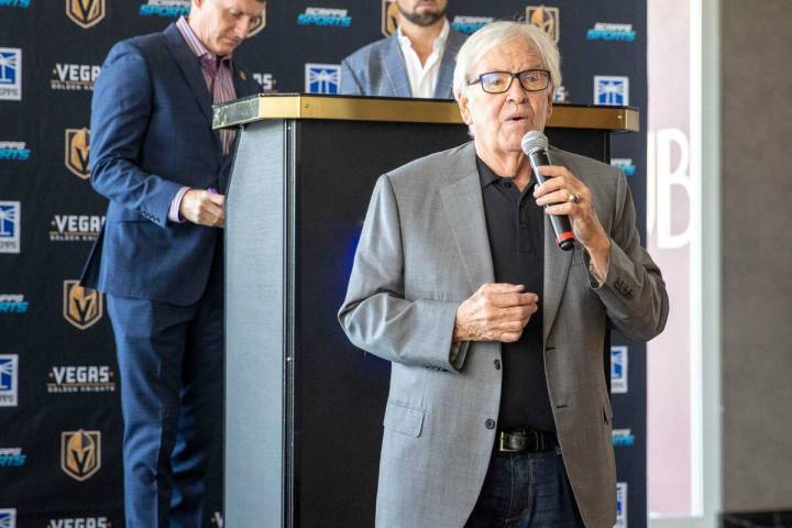 Vegas Golden Knights owner Bill Foley speaks during a news conference to announce Scripps Sport ...