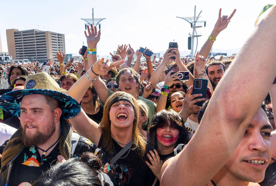 Attendees enjoy listening to Turnstile as they perform during the Sick New World festival at th ...