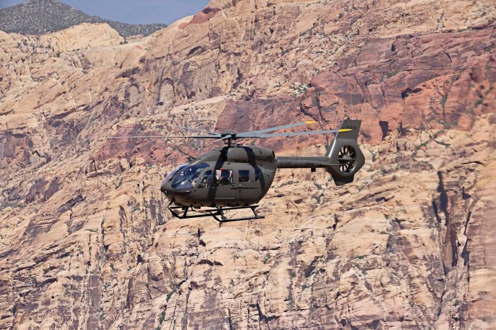 A UH-72B Lakota helicopter that belongs to the Nevada Army Guard flies over Red Rock Canyon on ...