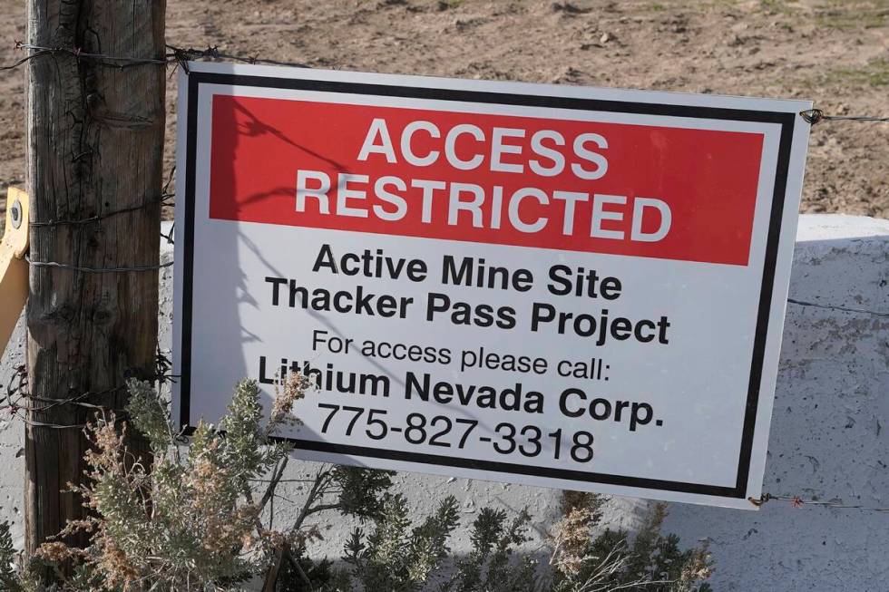 A "Access Restricted" sign is displayed at the Thacker Pass lithium mine on April 24, 2023, nea ...