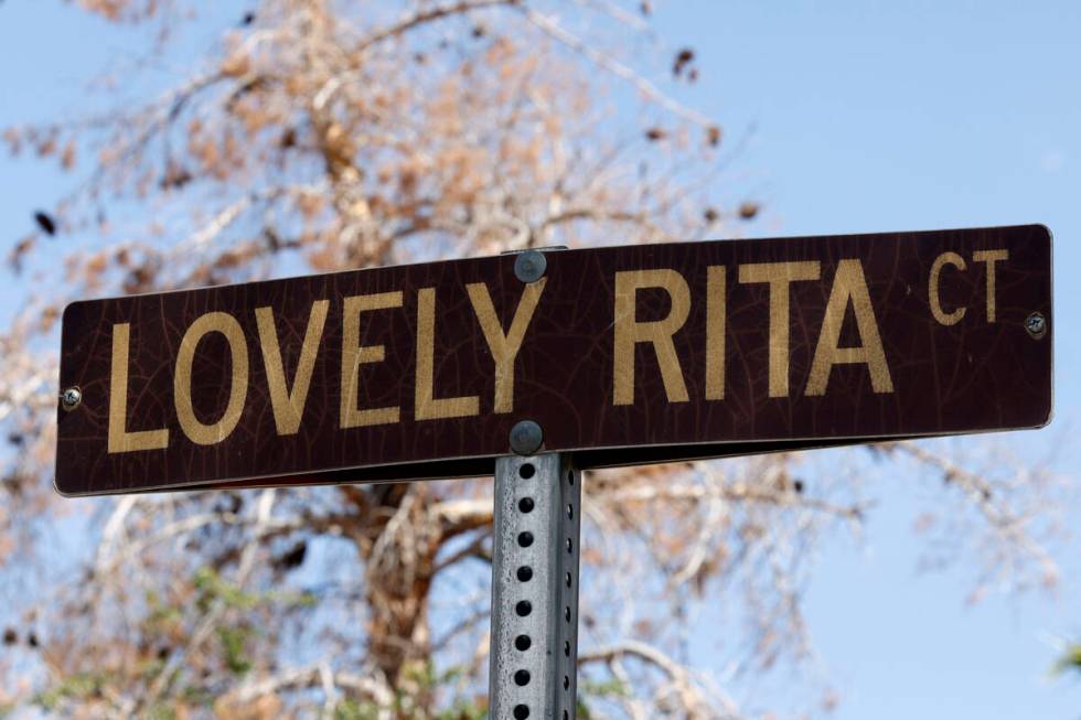 A street sign for Lovely Rita Court is seen, Wednesday, May 24, 2023, in Henderson. (Chitose Su ...