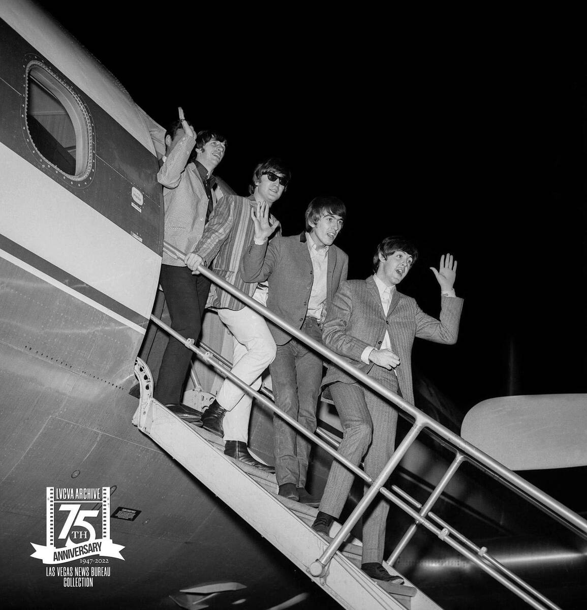 Ringo Starr, John Lennon, George Harrison, and Paul McCartney arrived at McCarran Airport on Au ...
