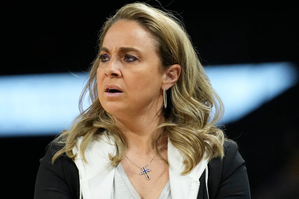 Las Vegas Aces head coach Becky Hammon looks on during a WNBA game against the Dallas Wings Sun ...