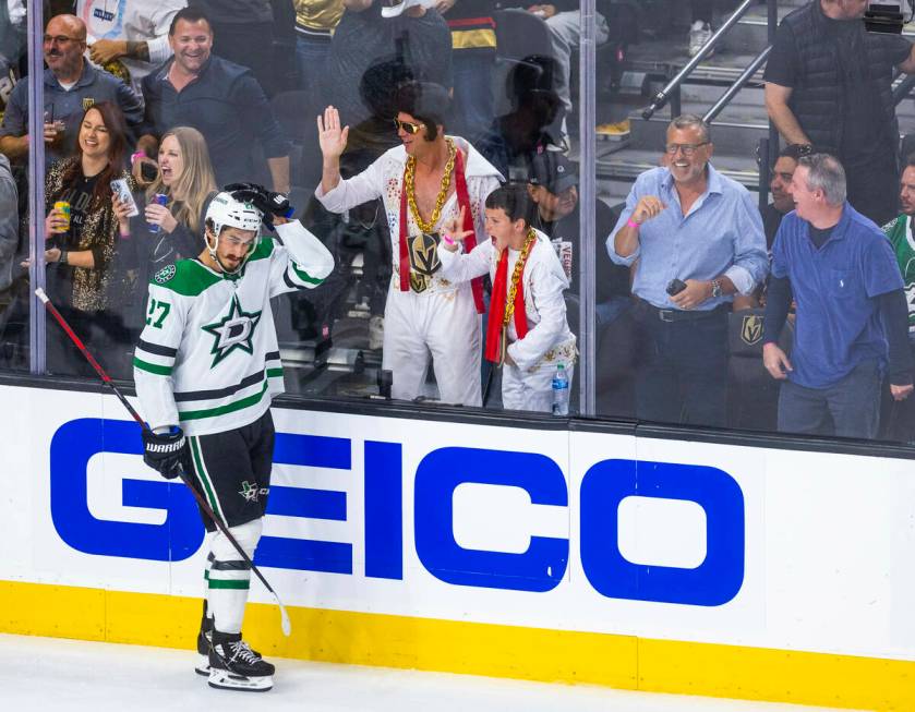 Golden Knights fans are excited after another score with Dallas Stars left wing Mason Marchment ...