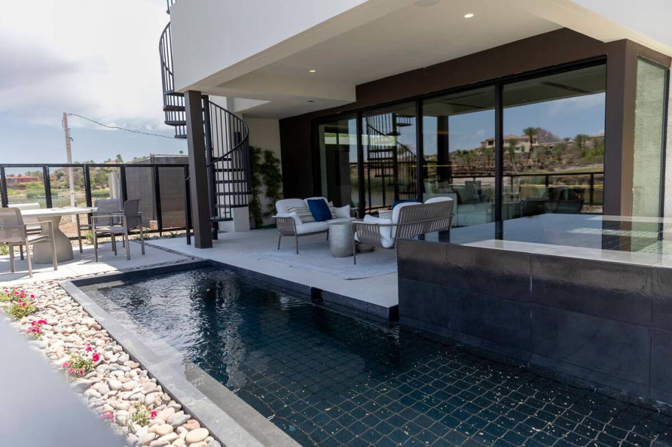 A patio faces Lake Las Vegas in one of the units in Shoreline, A Blue Heron Community, a new de ...