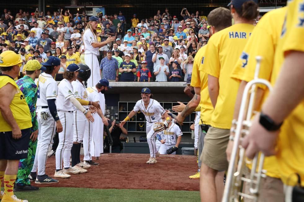 Savannah Bananas’ Dr Meadows (5) takes the field during the Banana Ball World Tour at th ...