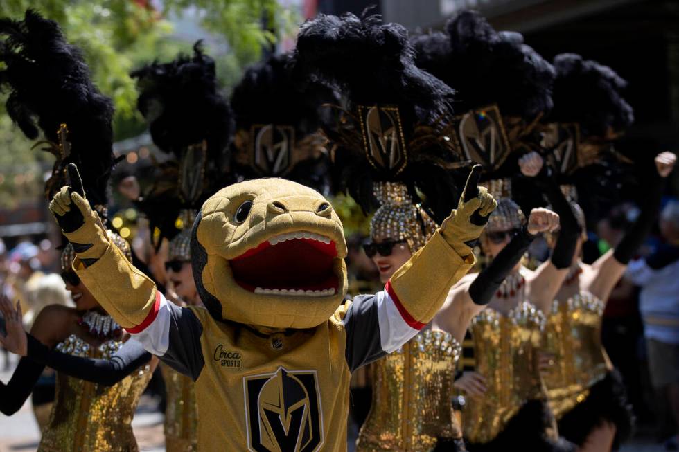 Golden Knights mascot Chance parades to T-Mobile Arena before Game 2 of the NHL hockey Stanley ...