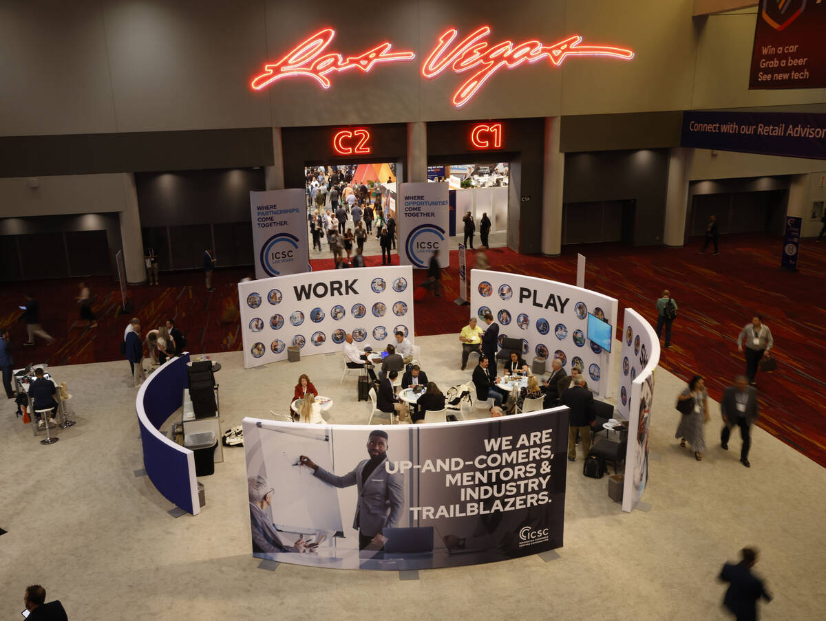 People attend ICSC Las Vegas at Las Vegas Convention Center, Tuesday, May 23, 2023. (Chitose Su ...