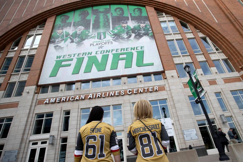 Golden Knights walk into American Airlines Center before Game 4 of the NHL hockey Stanley Cup W ...