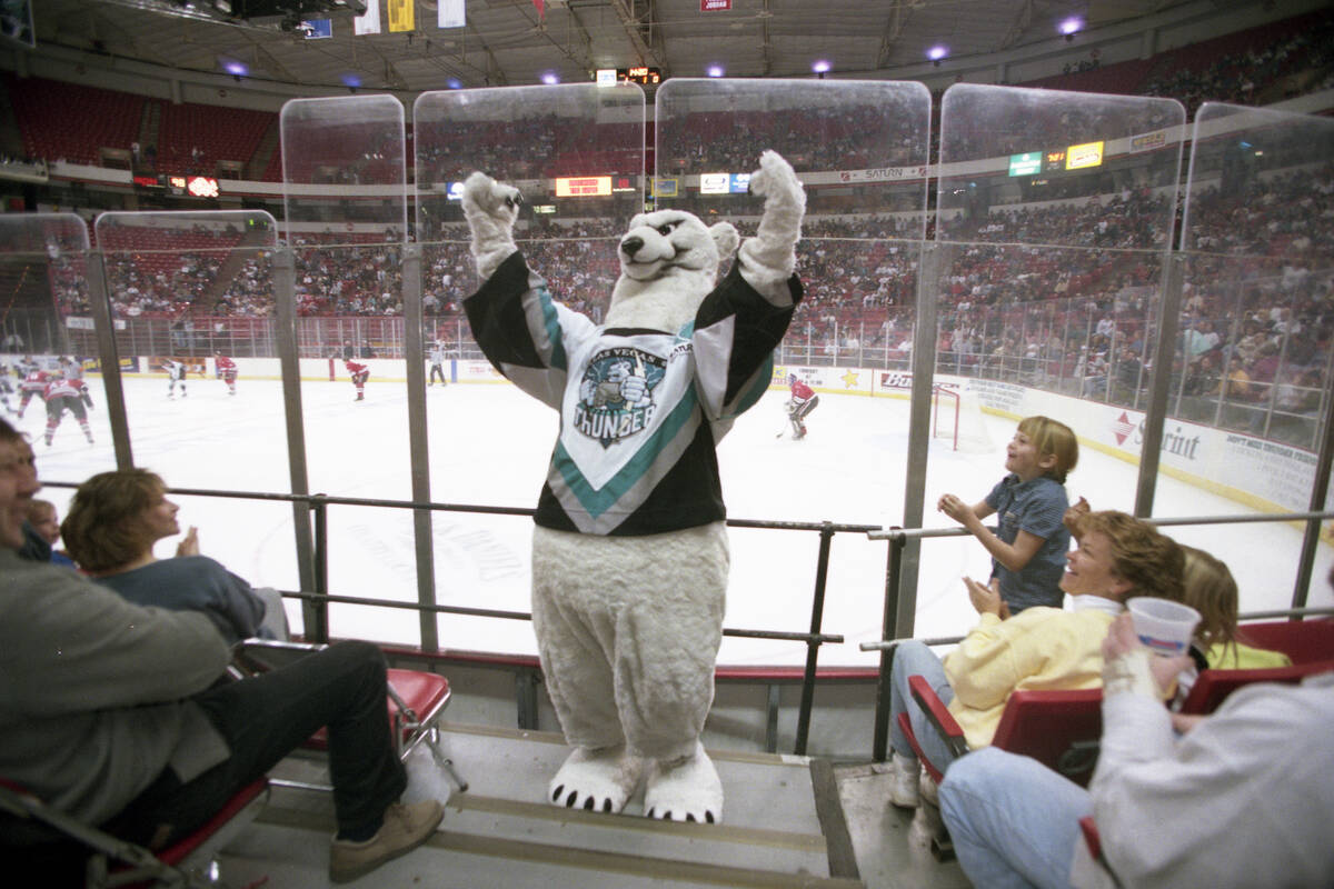 Las Vegas Thunder hockey team's polar bear mascot "Boom Boom" at the Thomas & Mack Center at th ...