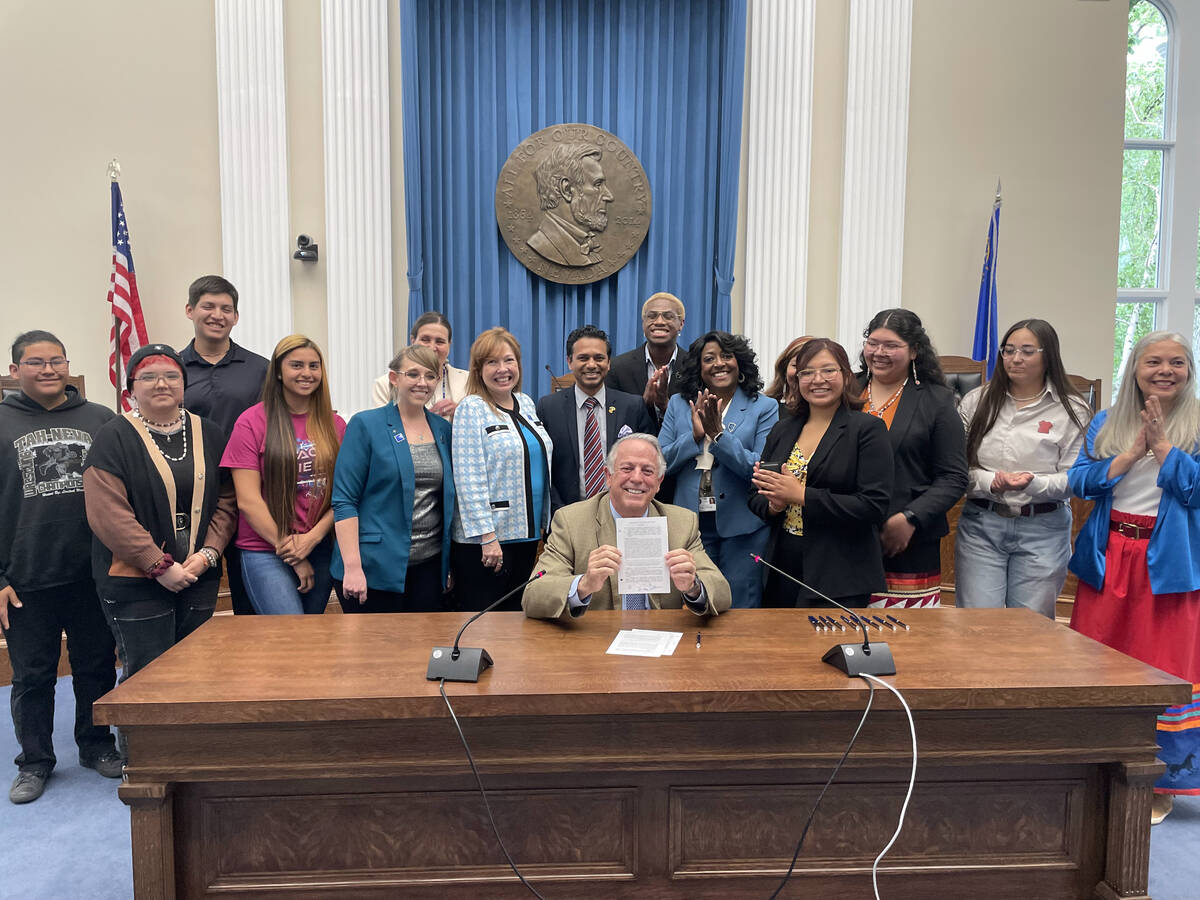 Gov. Joe Lombardo after signing Assembly Bill 73 Thursday, May 25, 2023, in Carson City. (Court ...