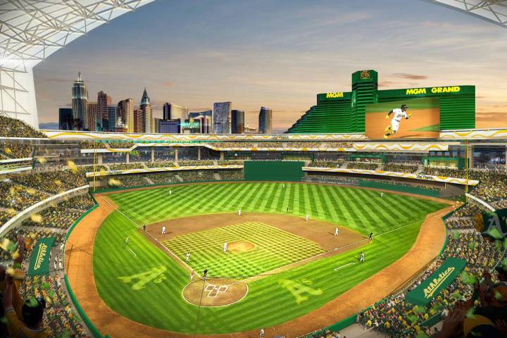 An artist rendering of what the Oakland Athletics Las Vegas ballpark could look like. The $1.5 ...