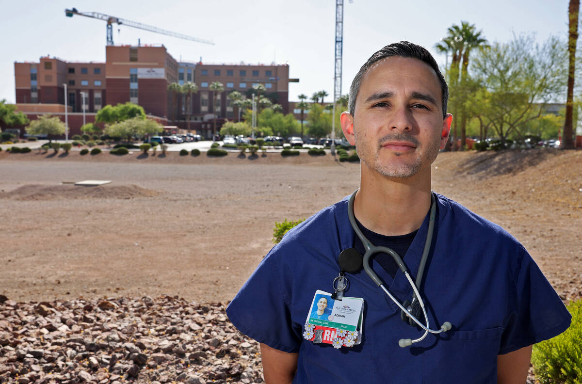 Adrian Martinez, an R.N. at Southern Hills Hospital in Las Vegas before his shift Friday, May 2 ...