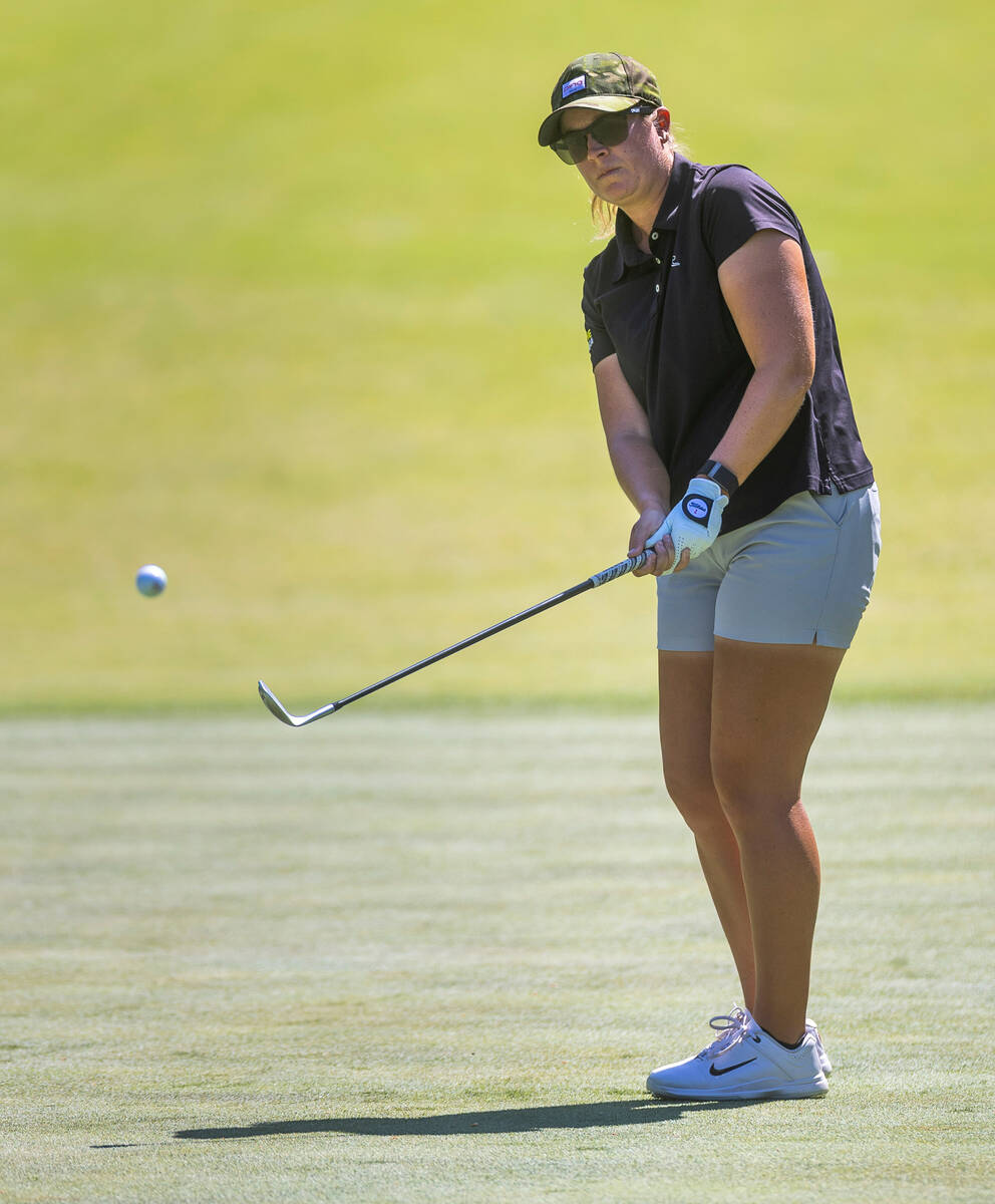 Lauren Coughlin watches her shot at hole 10 during the third day of Bank of Hope LPGA Match Pla ...