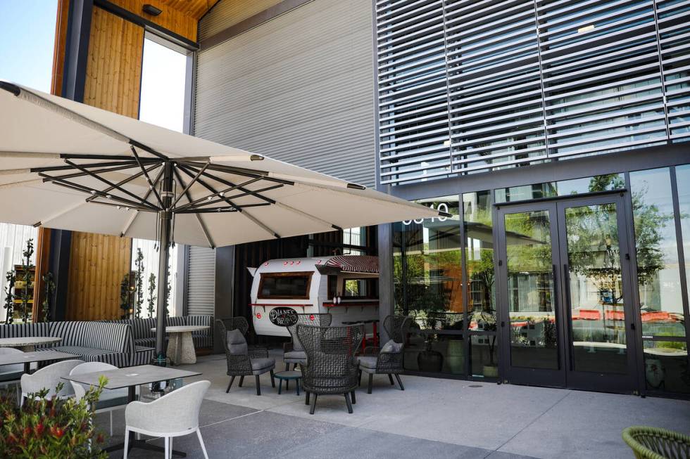 The patio at Sundry food hall at the UnCommons in southwest Las Vegas, Monday, June 5, 2023. (R ...