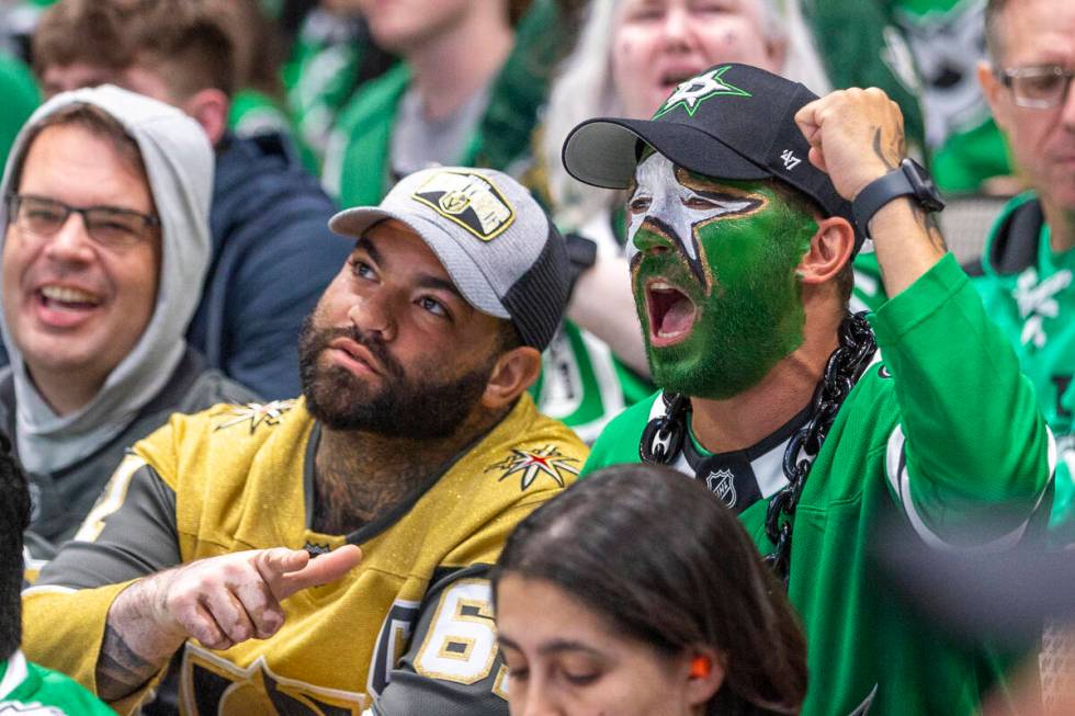 A Golden Knights fan amongst sea of Dallas Stars fans in the first period during Game 6 of the ...