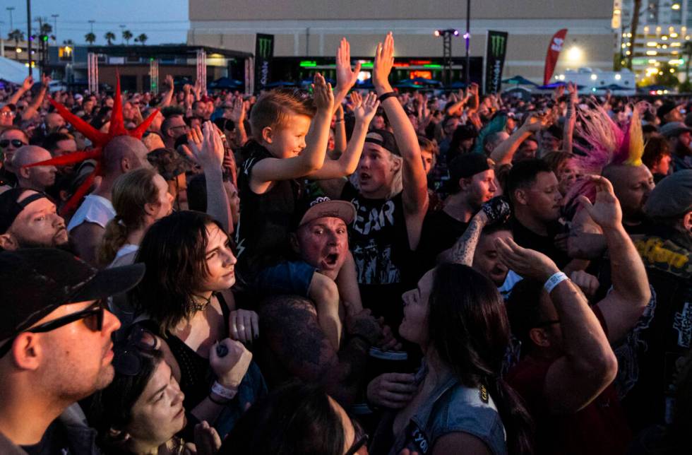 Fans cheer as The Interrupters perform during the Punk Rock Bowling music festival on Saturday, ...