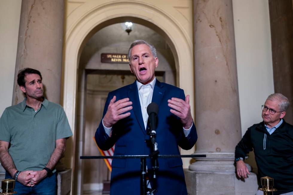 Speaker of the House Kevin McCarthy, R-Calif., is joined by his top negotiators on the debt lim ...