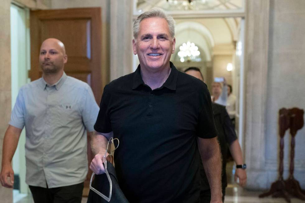 Speaker of the House Kevin McCarthy, R-Calif., walks to leave Capitol Hill, Monday, May 29, 202 ...