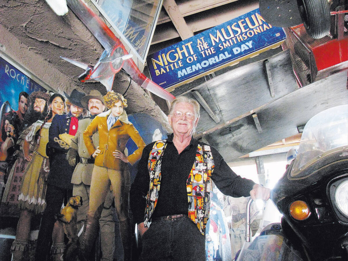 Lonnie Hammargren stands near a "Night at the Musuem 2" display inside a movie tribute room in ...