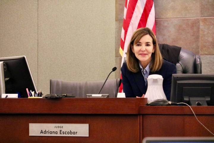 Judge Adriana Escobar speaks with students in Courtroom 14C of the Regional Justice Center in L ...