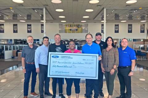 Employees of Gaudin Ford Commercial Vehicle Department presented a $40,000 check to the preside ...