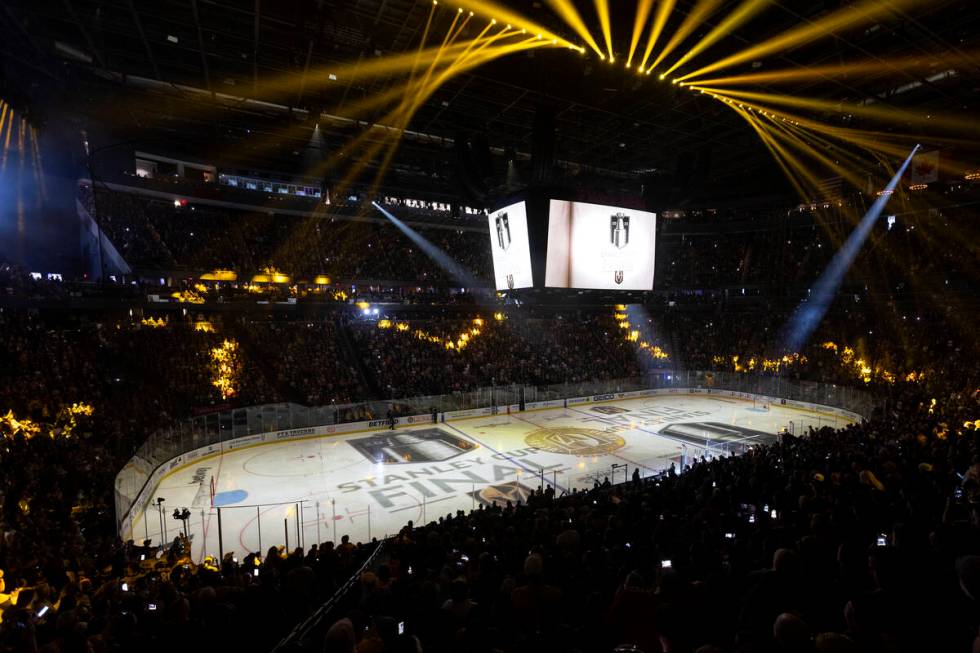 The pregame show begins before Game 2 of the NHL hockey Stanley Cup Finals between the Golden K ...