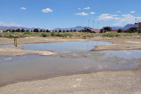 Clark County Water Reclamation District workers responded to a sewage leak at the Whitney Lift ...