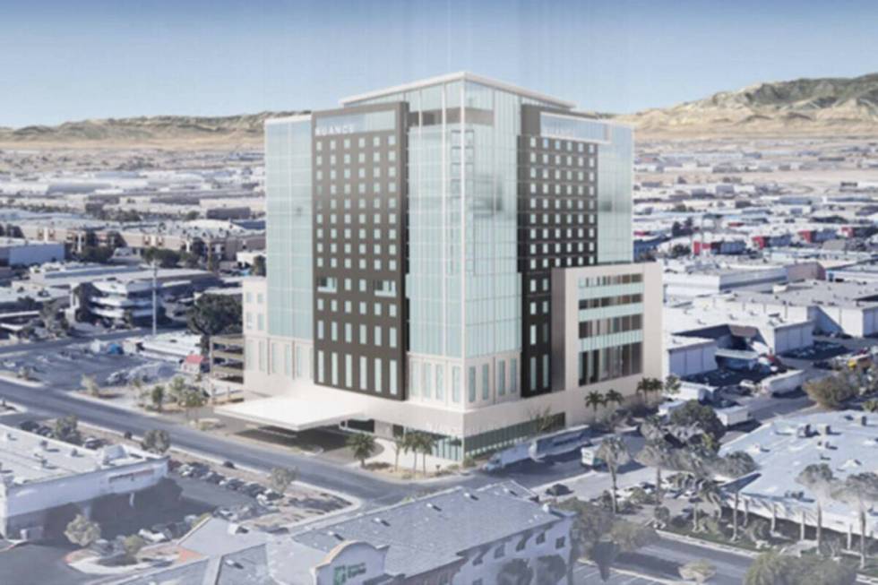 An artist's rendering of a proposed hotel near Allegiant Stadium in Las Vegas. (Clark County Bu ...