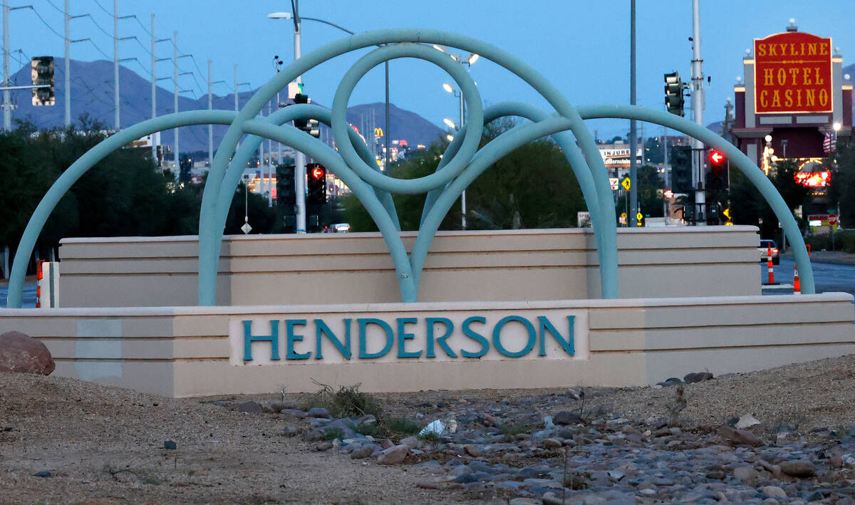 A Henderson sign is seen near Skyline Hotel Casino on Boulder Highway, Friday, June 9, 2023, in ...