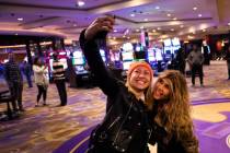 Liinda Garisto, left, and Esmeralda Walters pose for a selfie at the Hard Rock casino in Las Ve ...