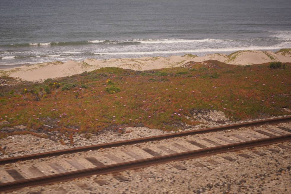 Train track along the coast near Lompoc-area beaches on the 80-mile stretch between Santa Barba ...