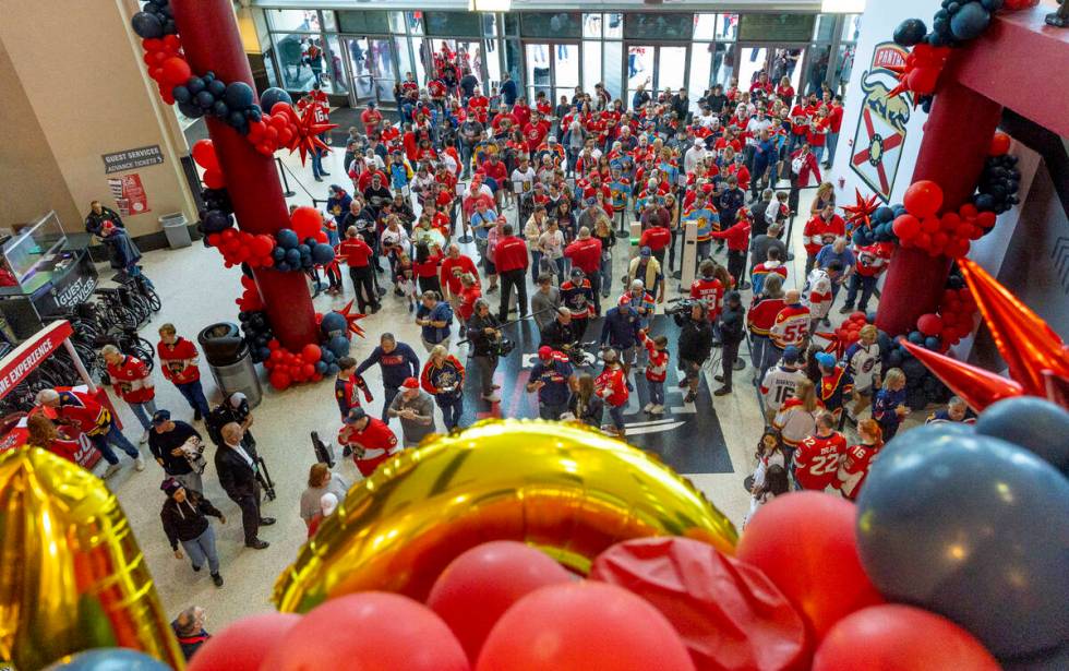 Fans enter the arena before Game 4 of the NHL hockey Stanley Cup Final series with the Golden K ...