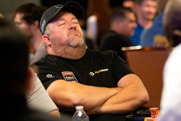 Chris Moneymaker, the 2003 World Series of Poker Main Champ, rests his eyes while playing durin ...