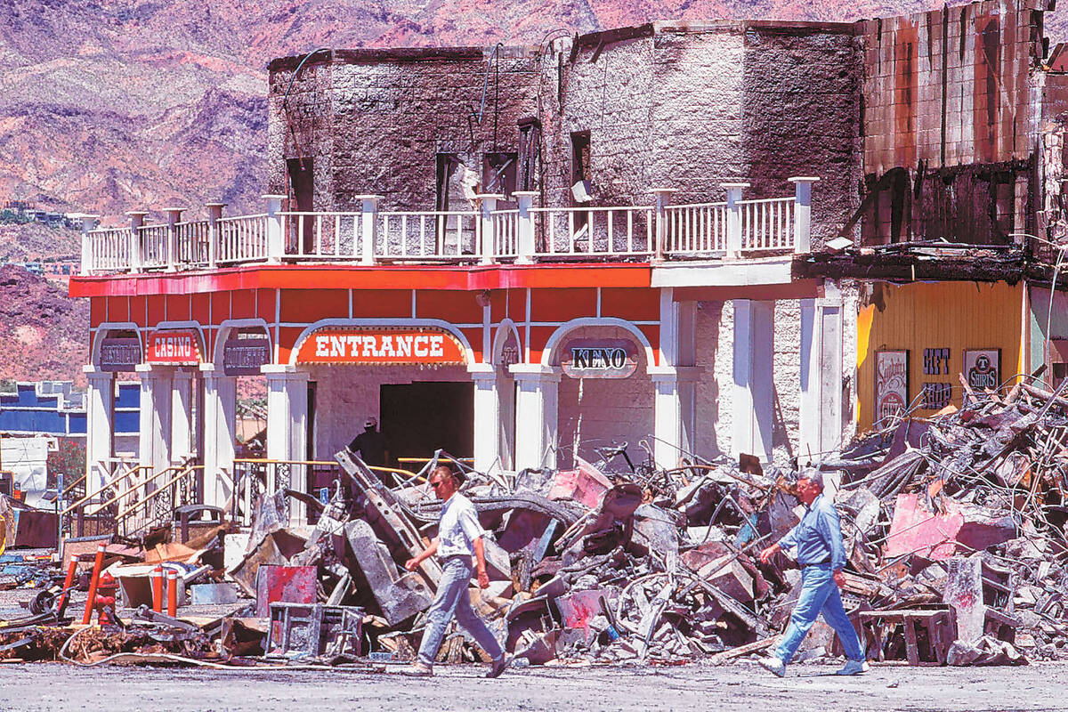 This Las Vegas Review-Journal photo show the aftermath of the Gold Strike Inn & Casino in the d ...