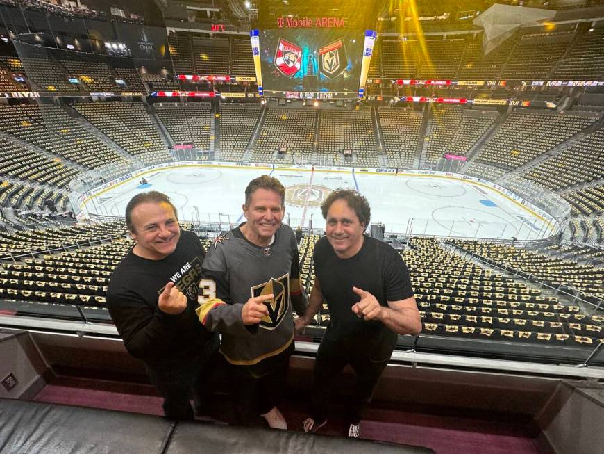 Vegas Golden Knights minority owners Gavin Maloof, Joe Maloof and George Maloof are shown at T- ...