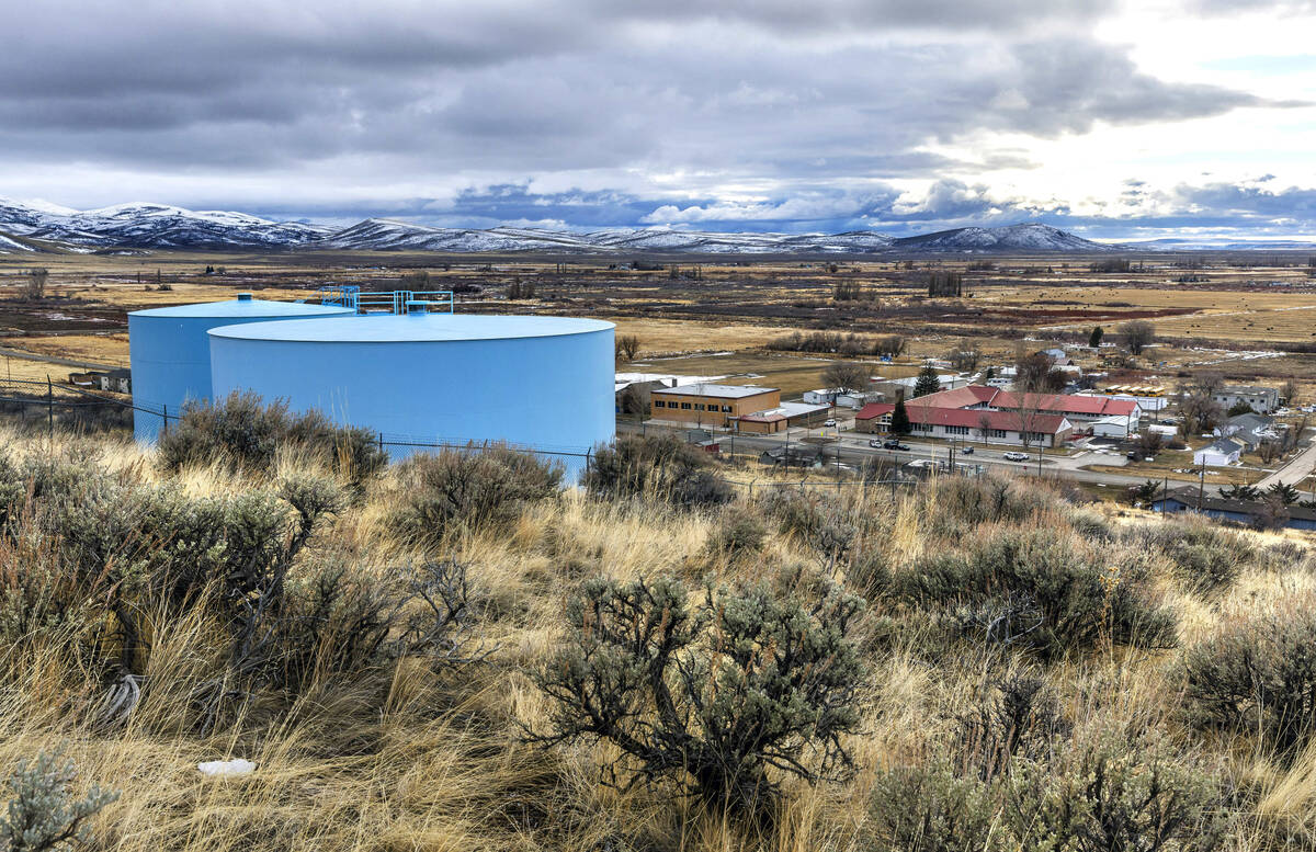 New water towers above the Owyhee Combined School, bottom right, and town is seen on the Duck V ...